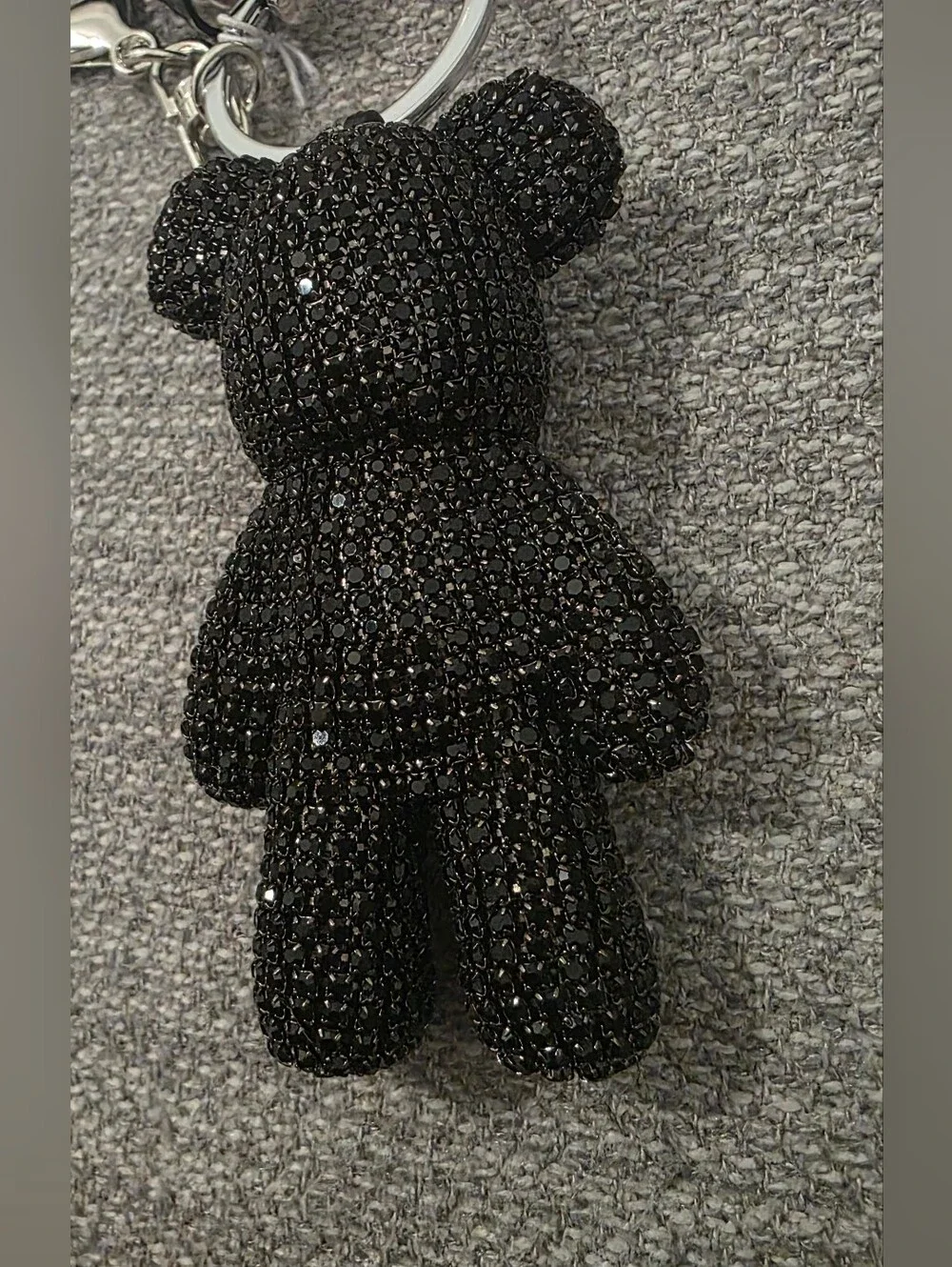 New Black Beaded Bear Keychain with Tassel & Carabiner